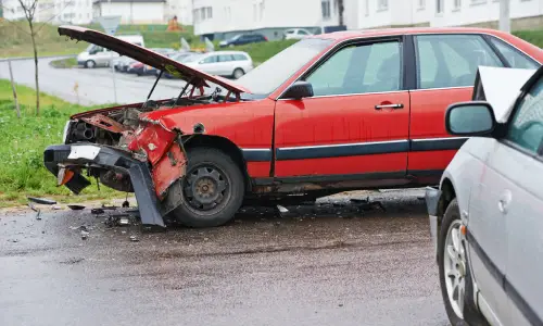 A collision between two vehicles, one of which is owned by an uninsured driver.